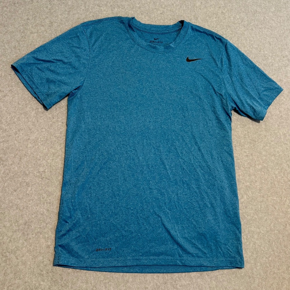 NIKE Dri Fit Dark Teal Blue Mens M ~ Gym Run Hike Walk Quick Dry T-shirt Top